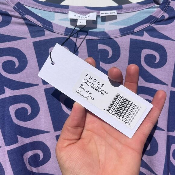 RHODE Coco Front Twist Crop Tee | Cobalt Monogram NWT - Picture 4 of 7